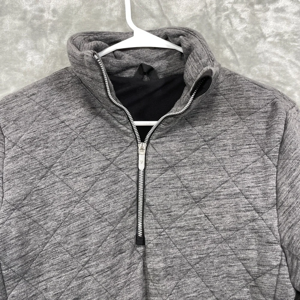 Lululemon Forever Warm Pullover Womens Size 6‎ Gray Quilted 1/4 Zip Lined Chunky
